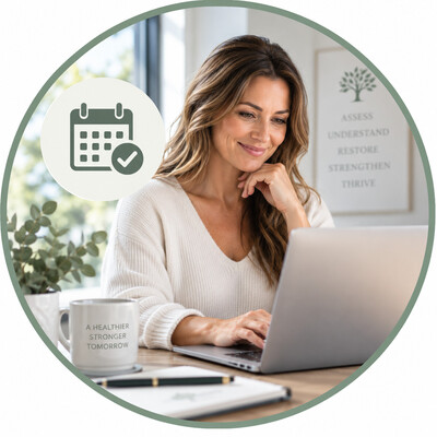 Woman scheduling a healthcare appointment online from her laptop.